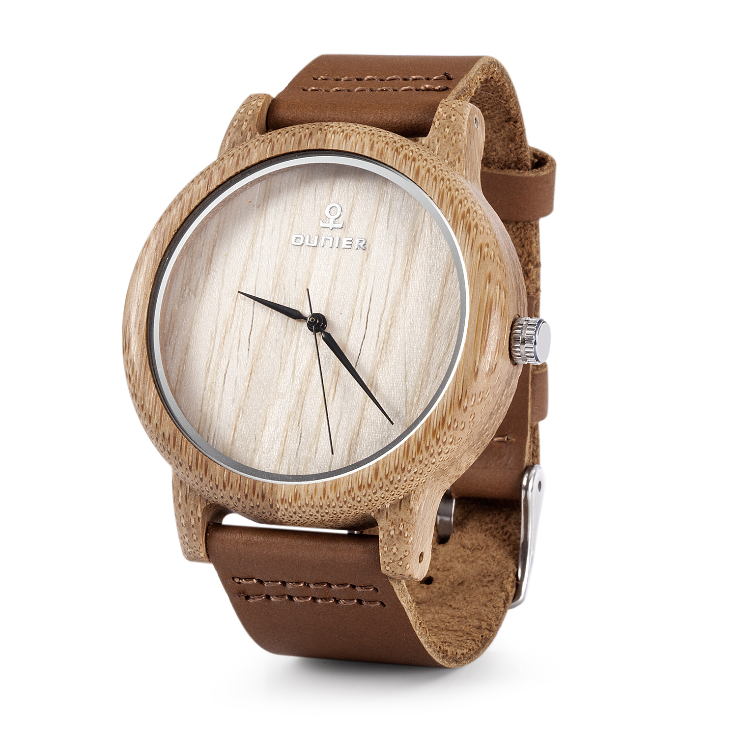 Bamboo case watch with leather band