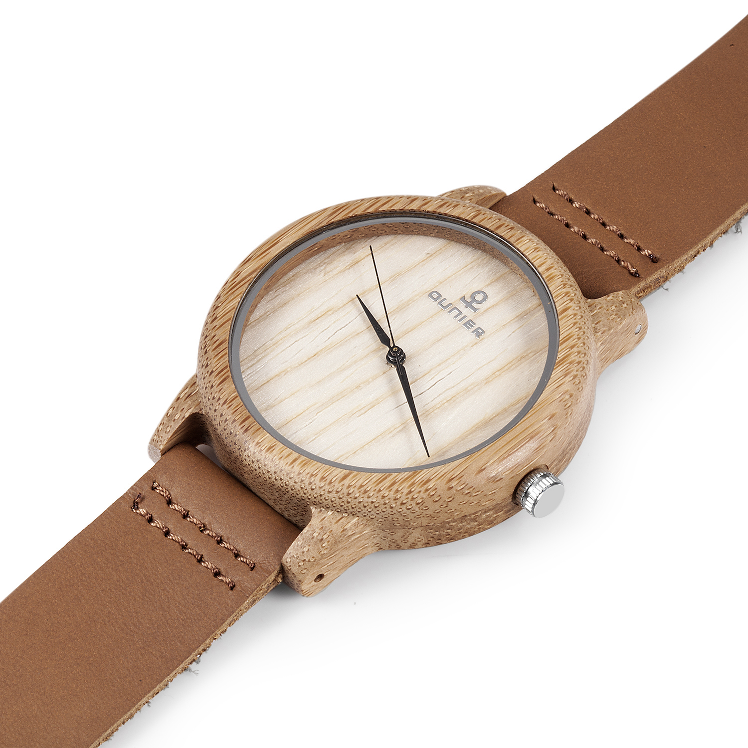 Bamboo case watch with leather band
