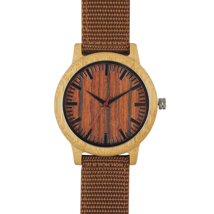 Bamboo case watch with canvas band